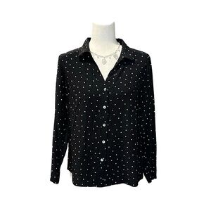 J. Jill Lightweight Button-Up Long Sleeve Blouse Black & White Size Small Petite